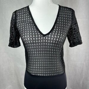 L’AGENCE Black Lace Short Sleeve Bodysuit Size XS